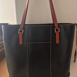 Dooney & Bourke Black Tote Bag with Brown Straps